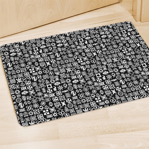 White And Black Adinkra Symbols Print Polyester Doormat