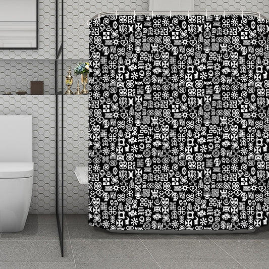 White And Black Adinkra Symbols Print Polyester Shower Curtain