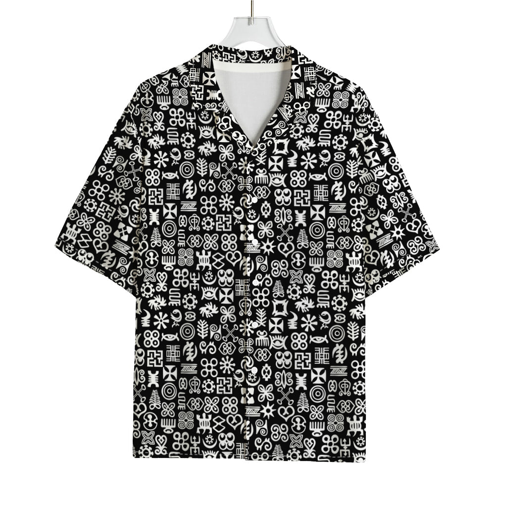 White And Black Adinkra Symbols Print Rayon Hawaiian Shirt