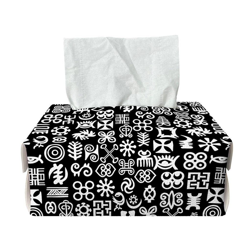 White And Black Adinkra Symbols Print Rectangle Tissue Box Cover