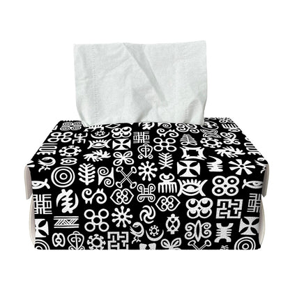 White And Black Adinkra Symbols Print Rectangle Tissue Box Cover