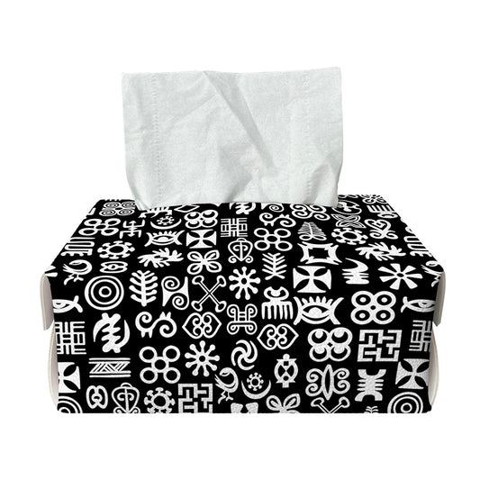 White And Black Adinkra Symbols Print Rectangle Tissue Box Cover