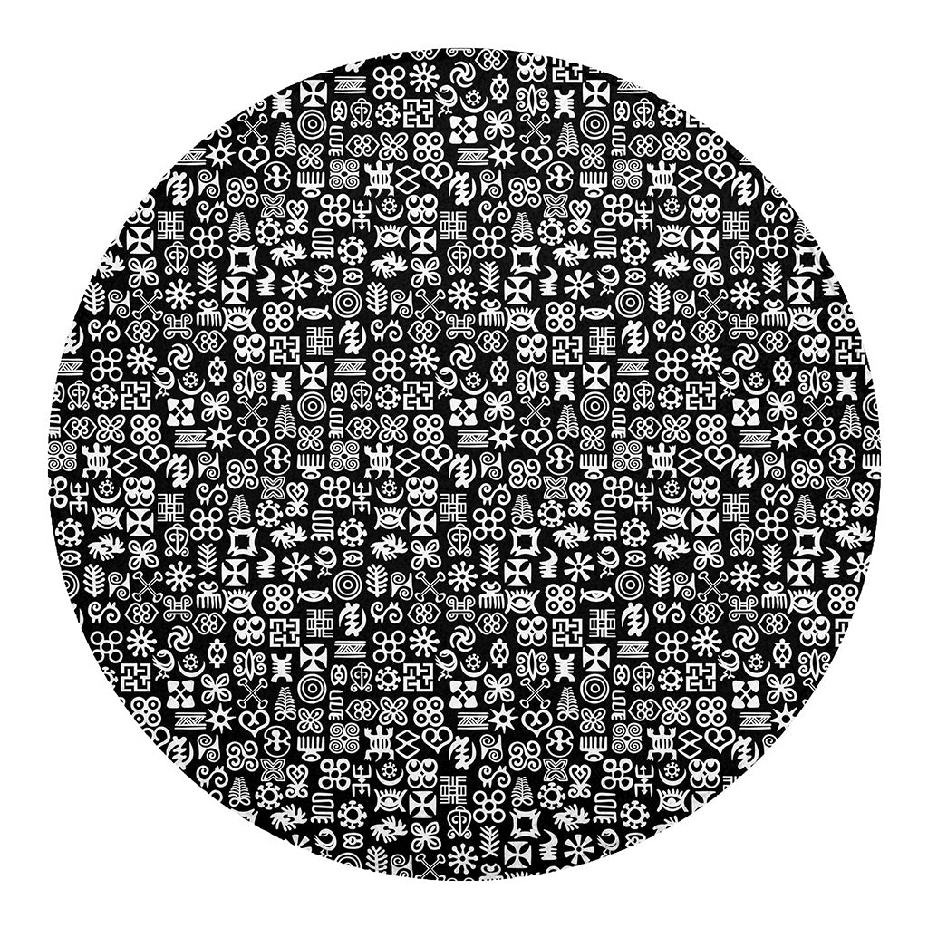 White And Black Adinkra Symbols Print Round Blanket