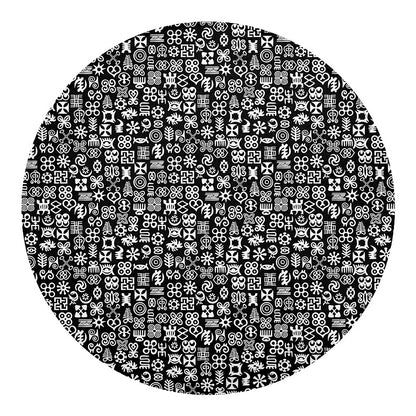 White And Black Adinkra Symbols Print Round Blanket
