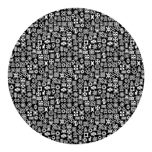 White And Black Adinkra Symbols Print Round Blanket