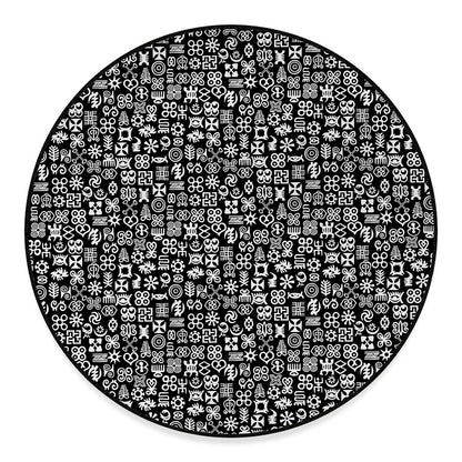 White And Black Adinkra Symbols Print Round Floor Mat