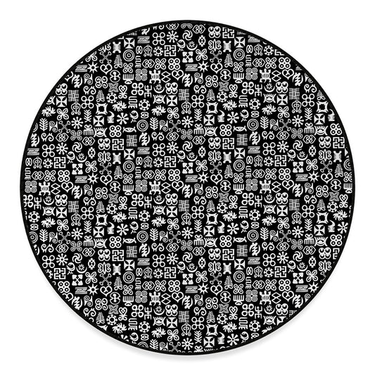 White And Black Adinkra Symbols Print Round Floor Mat