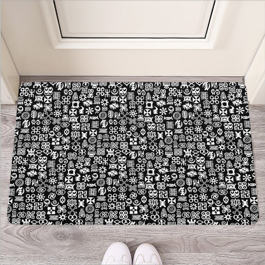 White And Black Adinkra Symbols Print Rubber Doormat