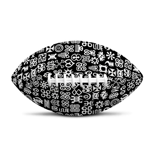 White And Black Adinkra Symbols Print Rugby Ball