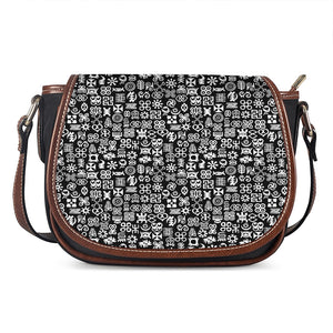 White And Black Adinkra Symbols Print Saddle Bag