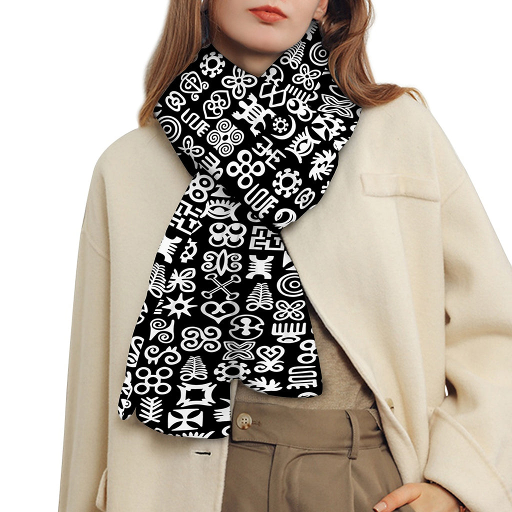 White And Black Adinkra Symbols Print Scarf