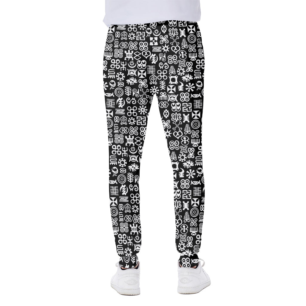 White And Black Adinkra Symbols Print Scuba Joggers