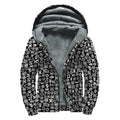 White And Black Adinkra Symbols Print Sherpa Lined Zip Up Hoodie
