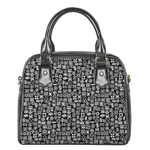 White And Black Adinkra Symbols Print Shoulder Handbag