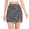 White And Black Adinkra Symbols Print Side Slit Mini Skirt