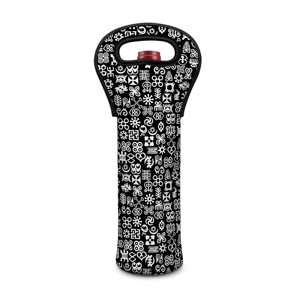 White And Black Adinkra Symbols Print Single Neoprene Wine Tote