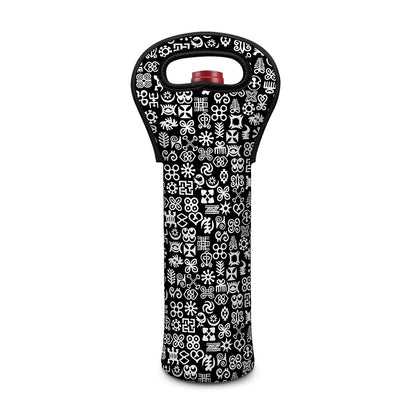 White And Black Adinkra Symbols Print Single Neoprene Wine Tote