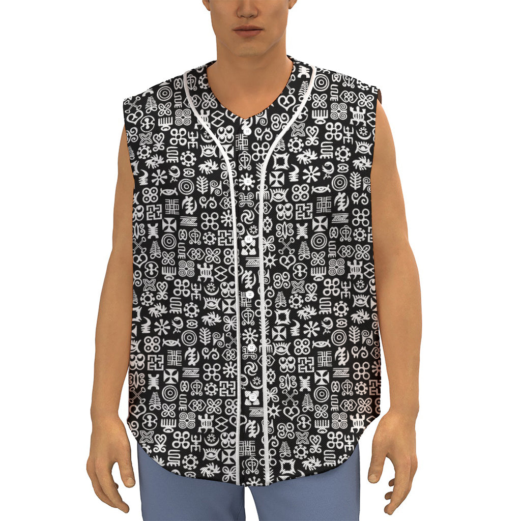 White And Black Adinkra Symbols Print Sleeveless Baseball Jersey