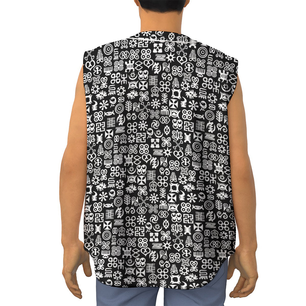 White And Black Adinkra Symbols Print Sleeveless Baseball Jersey