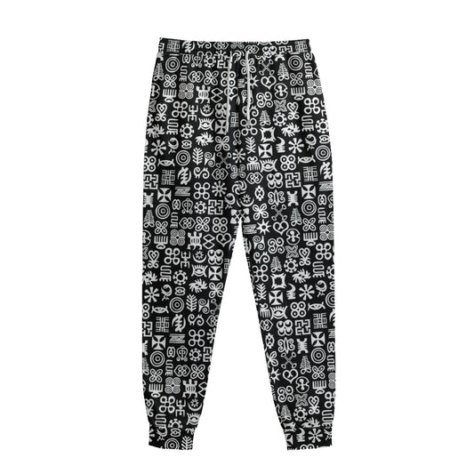 White And Black Adinkra Symbols Print Sweatpants