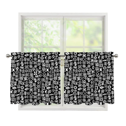 White And Black Adinkra Symbols Print Tier Curtains