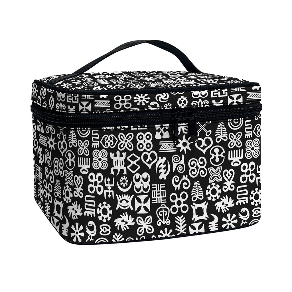 White And Black Adinkra Symbols Print Travel Makeup Bag