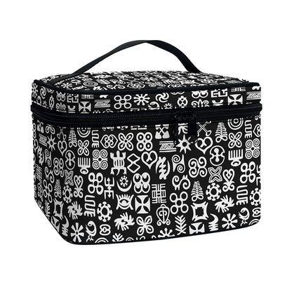 White And Black Adinkra Symbols Print Travel Makeup Bag