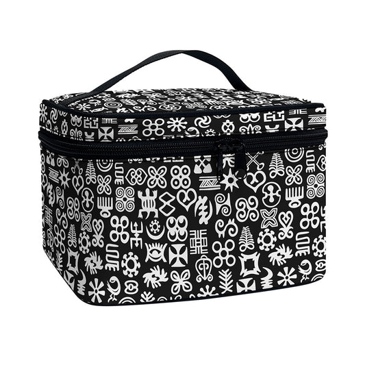 White And Black Adinkra Symbols Print Travel Makeup Bag