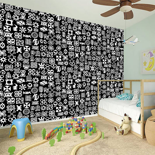 White And Black Adinkra Symbols Print Wall Sticker