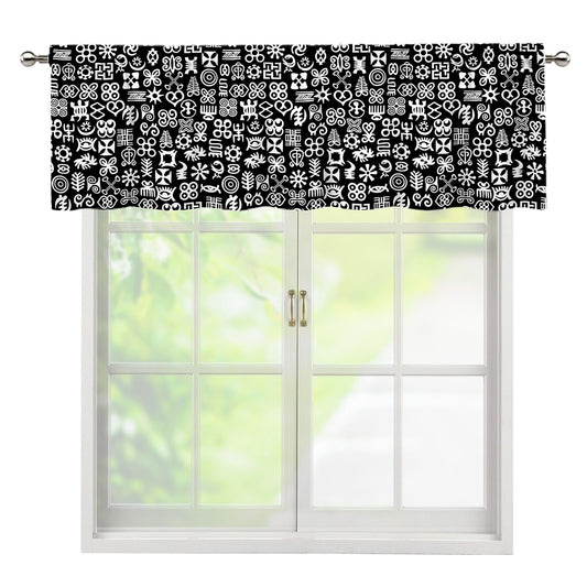 White And Black Adinkra Symbols Print Window Valance