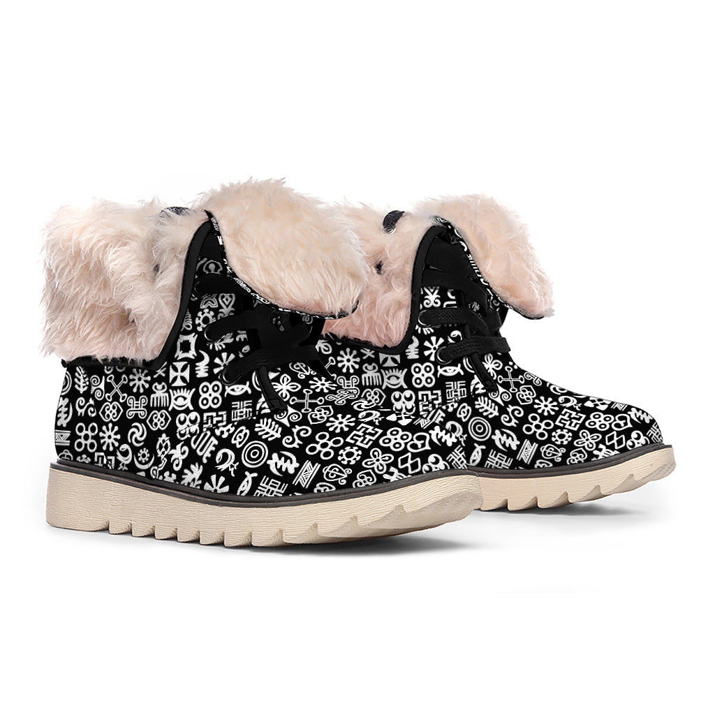 White And Black Adinkra Symbols Print Winter Boots