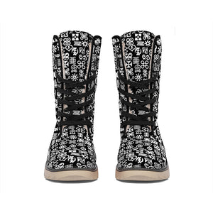 White And Black Adinkra Symbols Print Winter Boots