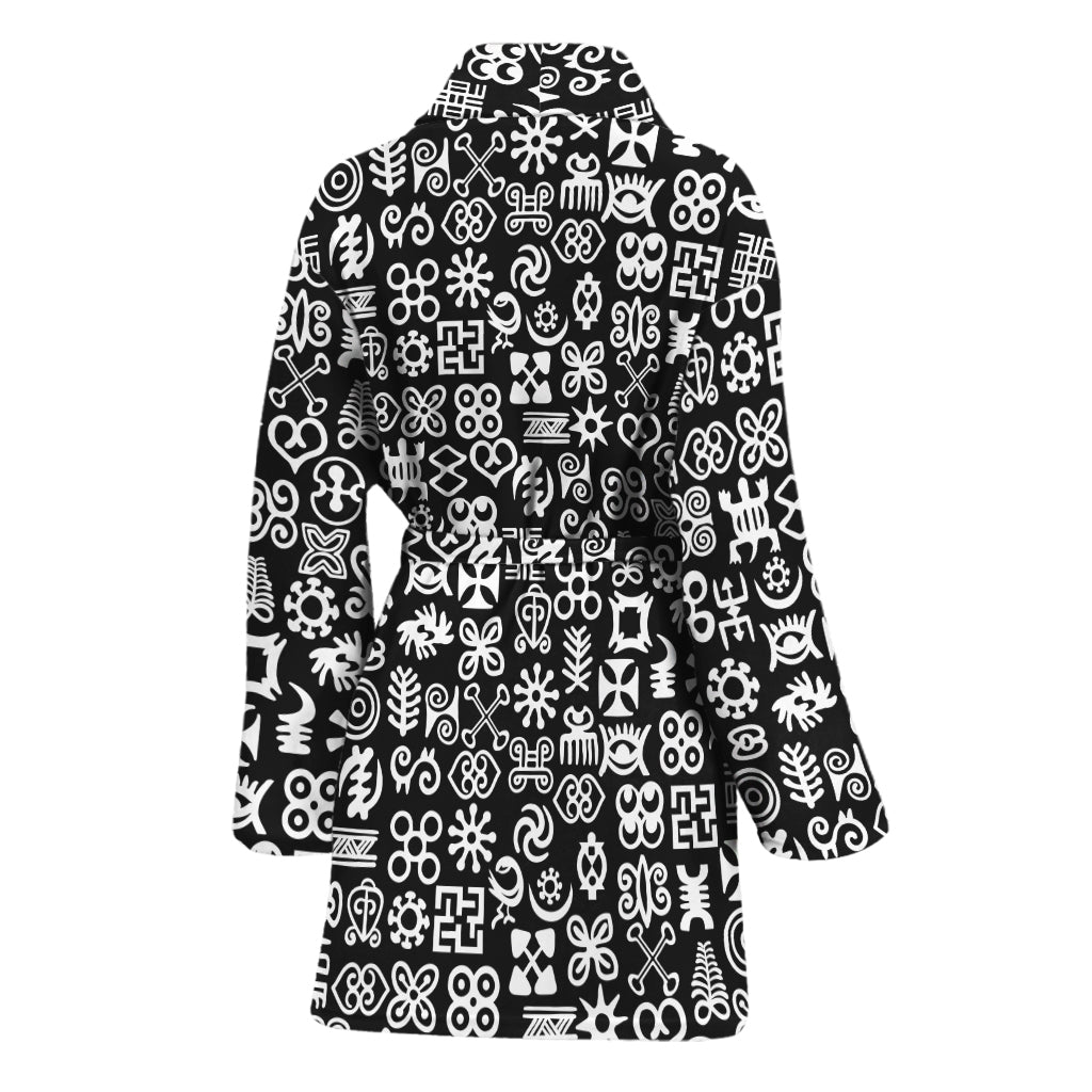 White And Black Adinkra Symbols Print Women's Bathrobe