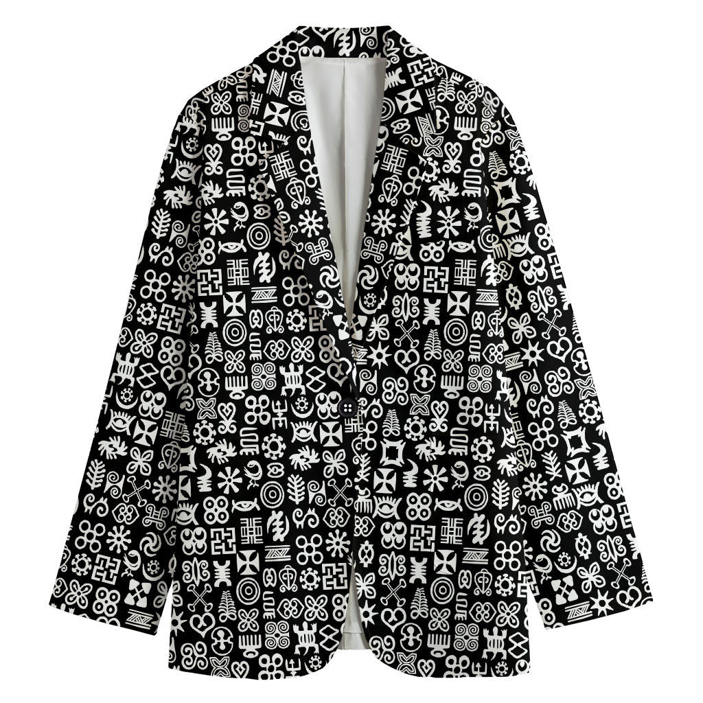 White And Black Adinkra Symbols Print Women's Blazer