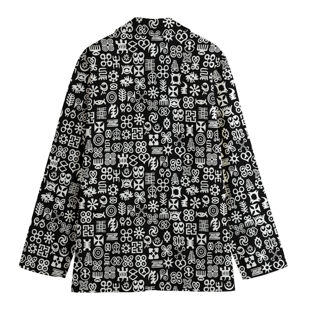 White And Black Adinkra Symbols Print Women's Blazer