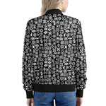 White And Black Adinkra Symbols Print Women's Bomber Jacket