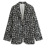 White And Black Adinkra Symbols Print Women's Cotton Blazer