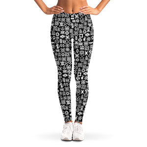 White And Black Adinkra Symbols Print Women's Leggings