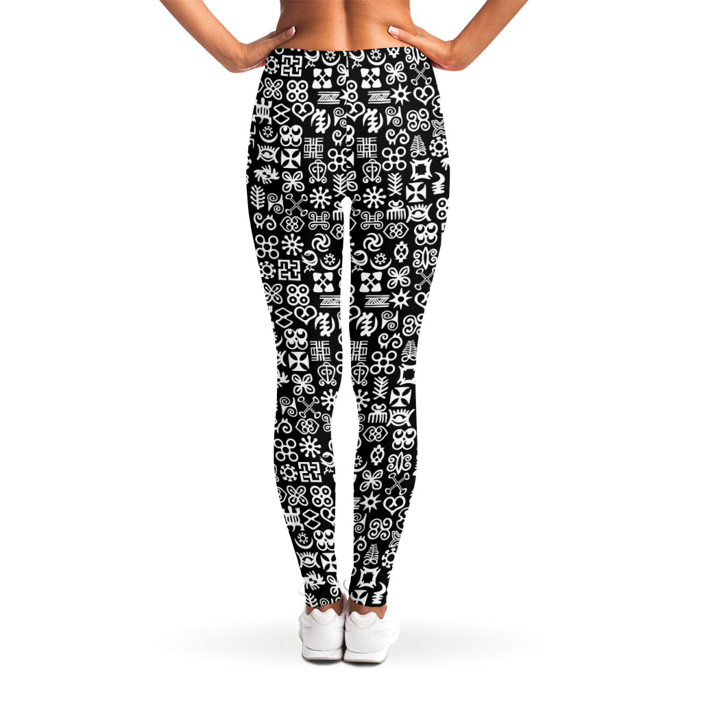 White And Black Adinkra Symbols Print Women's Leggings