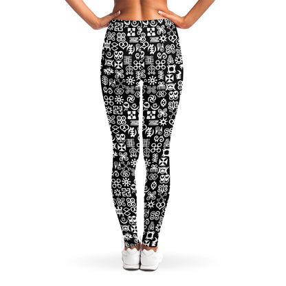 White And Black Adinkra Symbols Print Women's Leggings