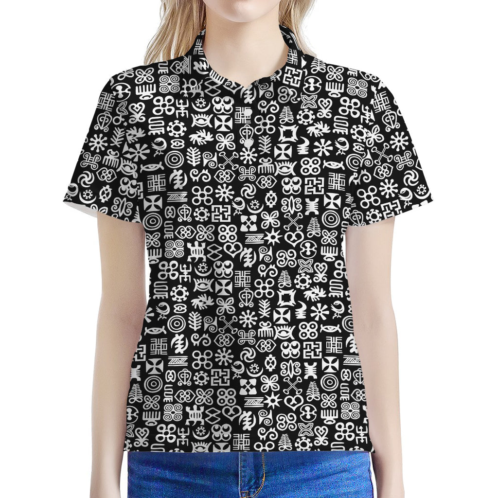 White And Black Adinkra Symbols Print Women's Polo Shirt