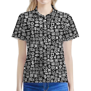 White And Black Adinkra Symbols Print Women's Polo Shirt