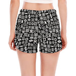 White And Black Adinkra Symbols Print Women's Split Running Shorts
