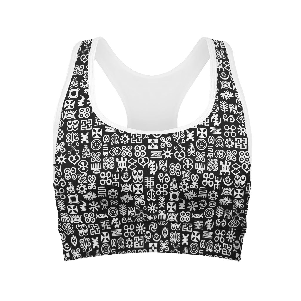 White And Black Adinkra Symbols Print Women's Sports Bra