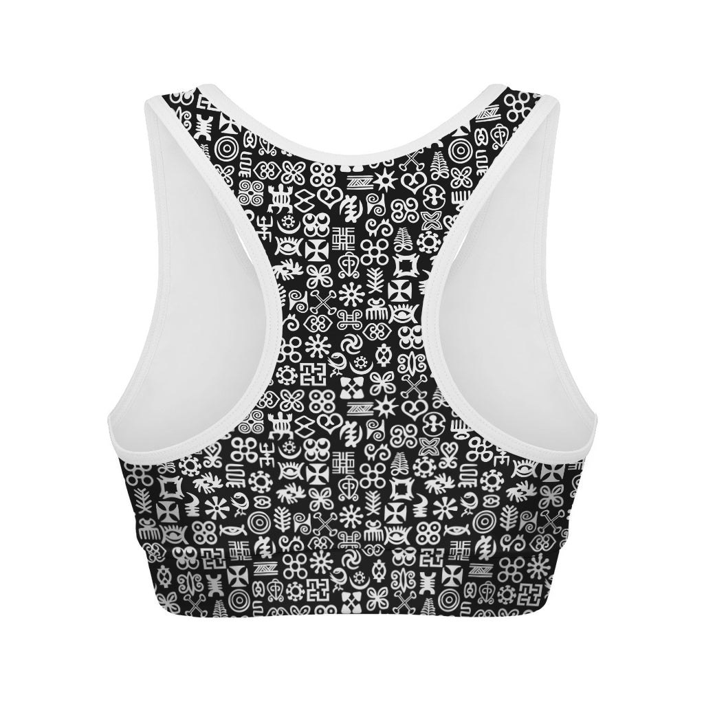 White And Black Adinkra Symbols Print Women's Sports Bra