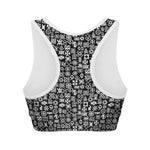 White And Black Adinkra Symbols Print Women's Sports Bra