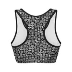 White And Black Adinkra Symbols Print Women's Sports Bra