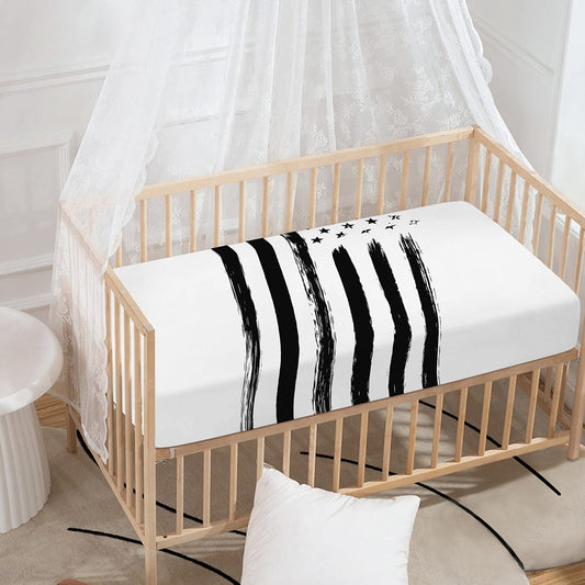 White And Black American Flag Print Baby Crib Sheet