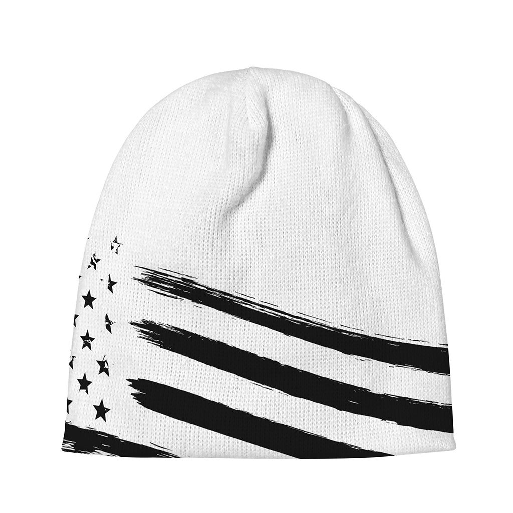 White And Black American Flag Print Beanie