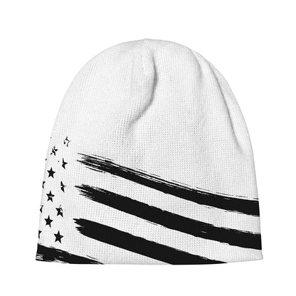 White And Black American Flag Print Beanie